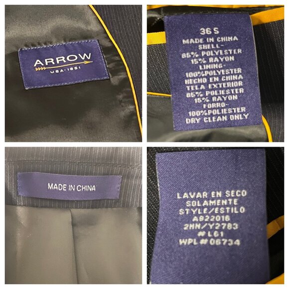 Arrow Men's 2-Piece Pinstripe Suit Navy 36S Classic Fit Jacket & Pants 30 x 30 - Picture 7 of 16